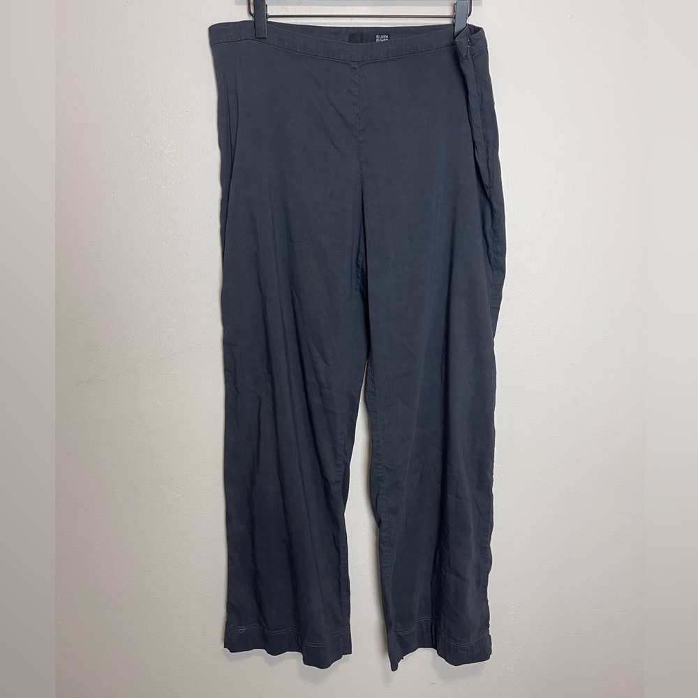 Eileen Fisher Womens Linen Stretch Straight Leg Pant Size 14 Gray Lightweight